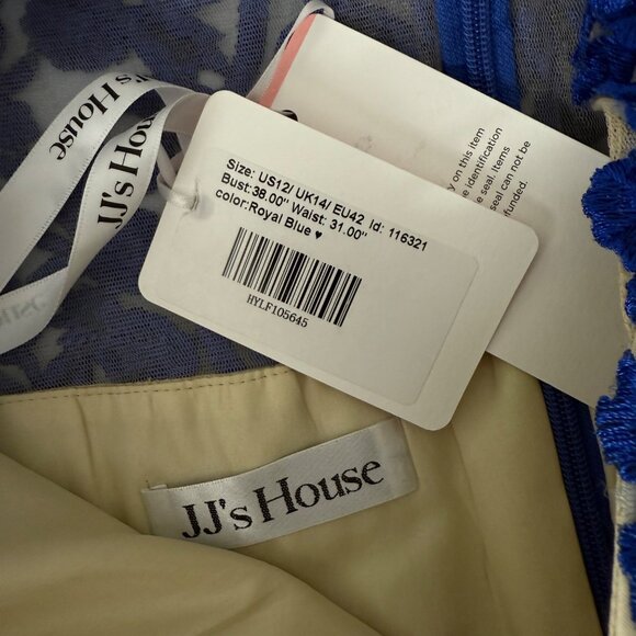 JJs House Royal Blue Lace & Chiffon V-Neck Evening Gown US12/UK14 - Picture 6 of 12